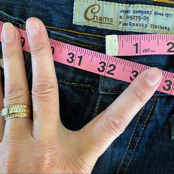 Chams Jeans Dark Wash Contrast Stitching Button Pocket 32x30 F - Picture 7 of 7